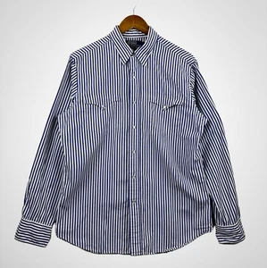 Vintage Polo Ralph Lauren blau weiß Streifen Perlen Druckknopf Herren Gr. M - Bild 1 von 24