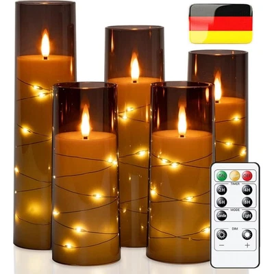 LED Echtwachs Kerzen im Acryl 5er Set,LED-Flamme,Kerzen Flackernde Flacker-Licht - Bild 1 von 4