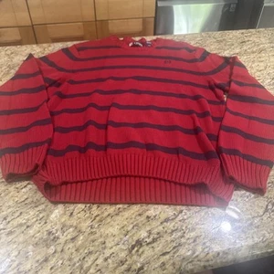 Men’s Chaps Sweater Large- Crew Neck Long Sleeve, Large Stripes Red-Blue Cpix - Picture 1 of 10