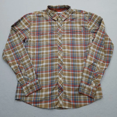 Simms Fishing Shirt Mens Medium Brown Plaid Button Up Long Sleeve Insect Shield - Image 1 of 4