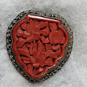 Antik Chinesisch Export Rot Zinnober Kleid Clip Art Deco Design Floral  - Bild 1 von 3