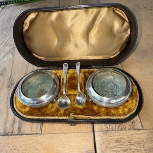 Antikes Silber Teller EPNS Cruet Set - Original Samt gefüttert bestückt Leder Box - Bild 1 von 5