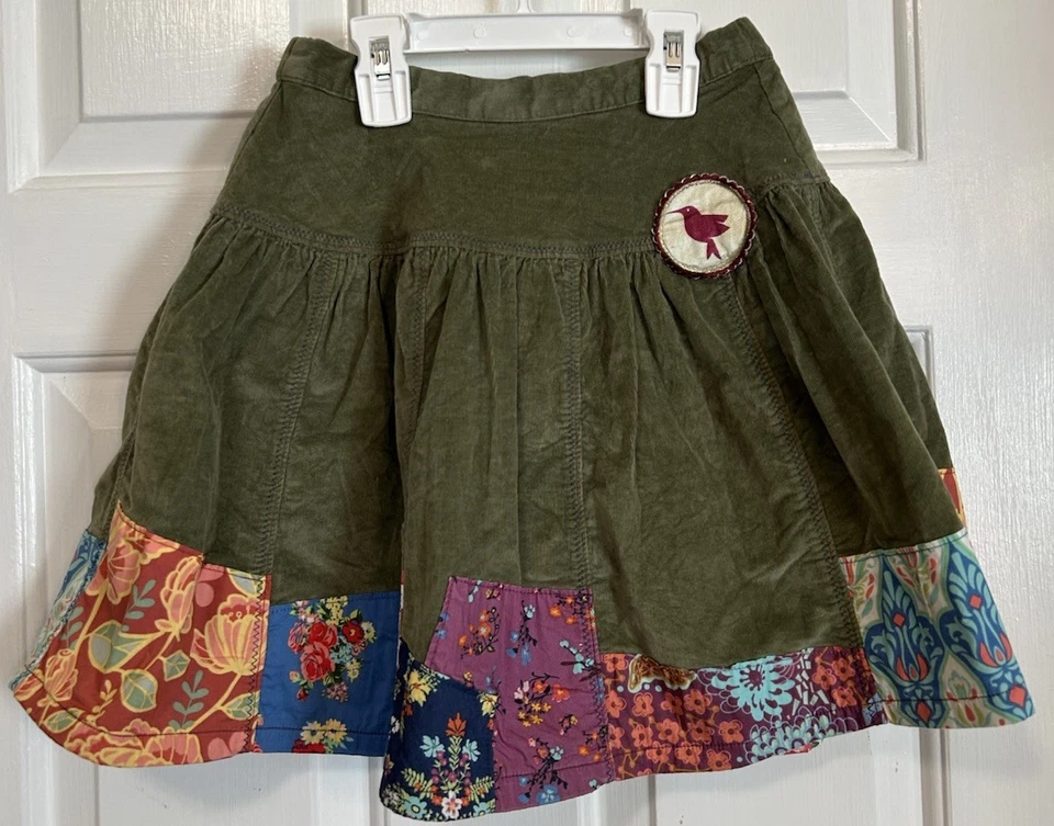 Matilda Jane Girls 8 Meridian Olive Green Secret Fields Patchwork Corduroy Skirt - Image 1 of 4