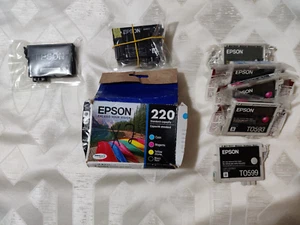 GENUINE EPSON INK CARTRIDGES T0599 T0593 T0592 T0591; 220 BK & C; 702 M - Lot x8 - Picture 1 of 5