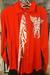 Victorious-Men's red embroidered long sleeve dress shirt size L - Picture 1 of 5