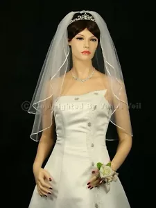 Handmade 2T Ivory Elbow Length 1/8" Satin Ribbon Edge Bridal Wedding Veil - Picture 1 of 5