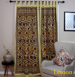 Sunflower Tab Top Cotton Curtain Drape Door Panel Window Lemon Yellow 44x88 inch - Picture 1 of 4