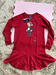 Polo Bear Ralph Lauren Dress Girl’s XL 16 Long Sleeves Christmas Bear Red NWT - Picture 1 of 18