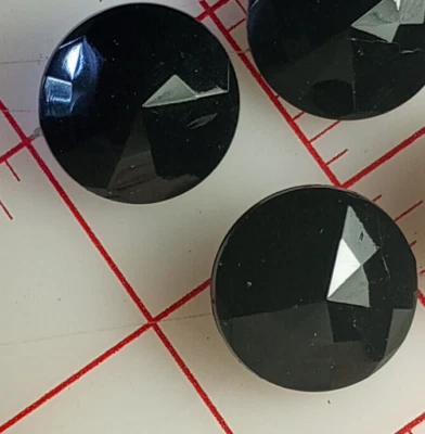 12 Vintage Jet Black Glass Shank Buttons  Top With Facets  7/8"  22mm  Germany - Image 1 of 4