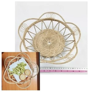 Tray Bamboo Rattan Basket Woven Plate Food Snack Traditional Decor Wicker 8" - Picture 1 of 8