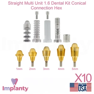 10x Recto Multi Unidad 1.6 NP Kit Dental Conexión Cónica Hexagonal Herramienta de Odontología - Imagen 1 de 23