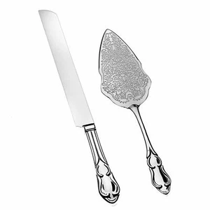 Silber Hochzeitstorte Messer & Servier Set, Vintage Kuchen Schneideutensilien (Silber) - Bild 1 von 5