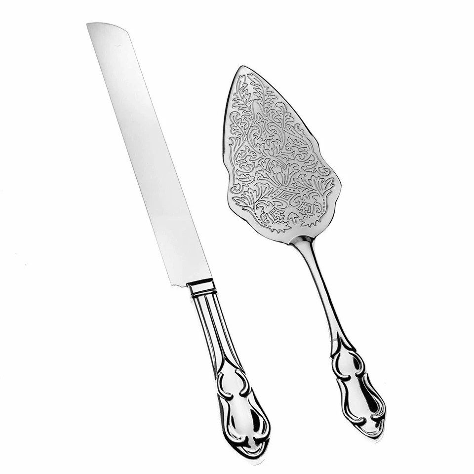 Juego de cuchillos y servidores para pasteles de boda de plata, utensilios de corte de pasteles vintage (plateado) Foto 1 de 4