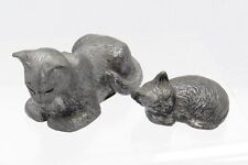 Vintage Lot of 2 Handcrafted Pewter Sleeping Cat Kitten Figurines Made in USA