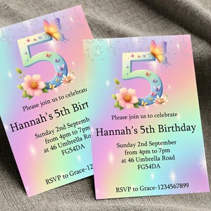 Personalised Butterfly Birthday Party Invitations Neon Girls A6 Invites x10 - Picture 1 of 4