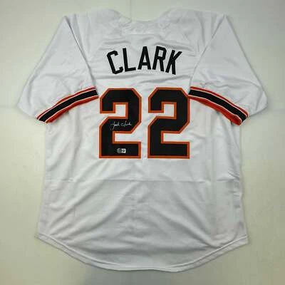 Camiseta de béisbol blanca autografiada/firmada Jack Clark San Francisco certificado de autenticidad JSA Foto 1 de 4