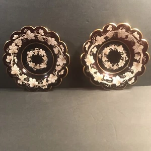 Pair Of Antique Bohemian Ruby Red Glass Plate/Europe C.1860/Gold Enamel/Ottoman - Picture 1 of 13