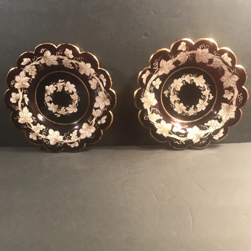 Pair Of Antique Bohemian Ruby Red Glass Plate/Europe C.1860/Gold Enamel/Ottoman  - Image 1 of 4