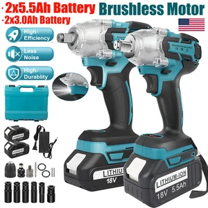 Cordless Impact Wrench Set 1/2" Drive Brushless 2x5.5Ah Battery for Makita 18V - Bild 1 von 37