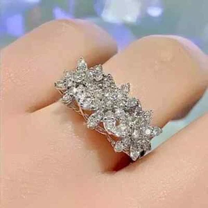 2Ct Round Lab Created Diamond Cluster Women Wedding Ring 14K White Gold Plated - Picture 1 of 4