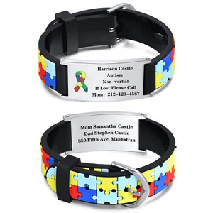 Autism Awareness Wristbands Personalized Autistic ICE Info Silicone Bands - Picture 1 of 14