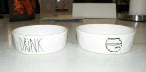 RAE DUNN ARTISAN COLLECTION TWO (2) PIECE CAT BOWL SET DRINK & FISH BOWL - Picture 1 of 4