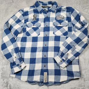 Harley-Davidson Hemd Herren Large Blau Weiß Buffalo Karo Flanell Slim Patches - Bild 1 von 14
