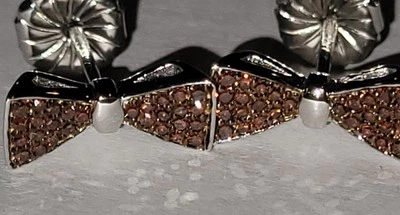 NUEVOS PENDIENTES HSN RAROS CON LAZO DE DIAMANTES NARANJA PLATA DE LEY 925 Perforados Foto 1 de 4