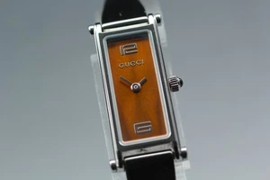 [N NEUWERTIG] Vintage Gucci 1500L braunes Zifferblatt Qz Silber Armreif Damenuhr aus Japan - Bild 1 von 10