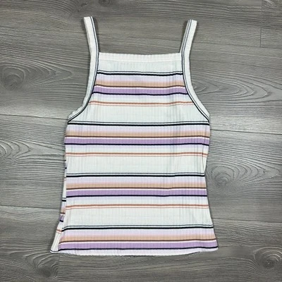 Mudd Square Neck Ribbed Pastel Striped Tank Top Size M - Image 1 of 4