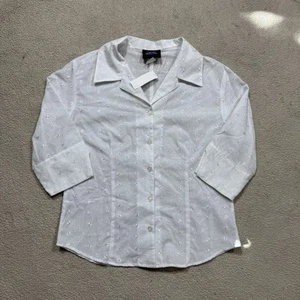 Anchor Blue Top Womens Large White 3/4 Sleeve Button-Up Open Collar Vintage NEW - Picture 1 of 15