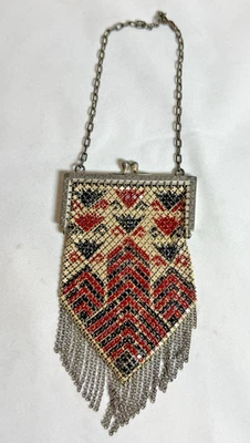 Small Antique 1920s Enamel Mesh Coin Purse Bag Art Deco Flapper - Image 1 of 4