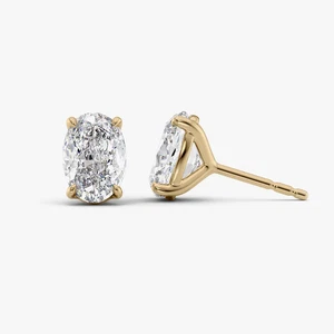 18k Yellow Gold Women Earring Lab Grown Oval Cut Diamond 2.00 Ct IGI  Certified - Picture 1 of 11