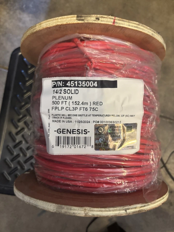 Honeywell 45135004 Fire Alarm Cable 500ft 14/2 Sol Red