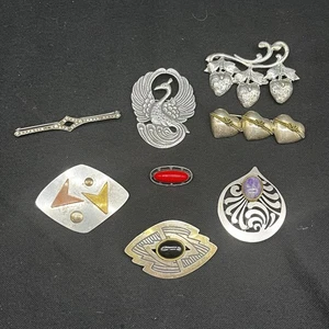 Vintage Antike Sterling Silber Brosche Konvolut 65,20 Gramm - 8 Stück 4 signierte Stamas - Bild 1 von 8