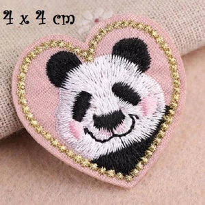 PATCH écusson thermocollant, COEUR OURSON PANDA, Point doré, 4 x 4 cm, applique - Picture 1 of 1