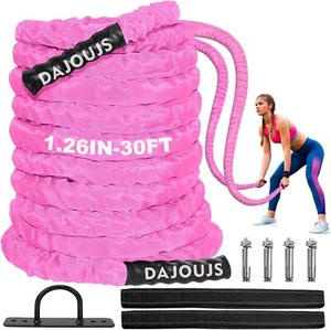Battle Ropes for Home Gym,1.26inch 30ft Long Pink Battle Ropes - Picture 1 of 7