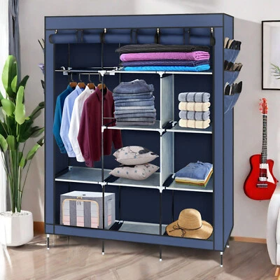 Armario de almacenamiento de 4 niveles - azul oscuro, tela no tejida y bolsillos laterales Foto 1 de 4