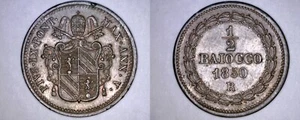 1850-VR Italian States Papal States 1/2 Baiocco World Coin - Pius IX - Picture 1 of 1