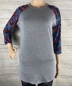 LuLaRoe Randy XS grau bunt blau rot lila schwarz gemustert Raglanärmel - Bild 1 von 12