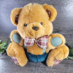 VTG. TB Trading Co. Plush Teddy Bear. Cute Bowtie and Overalls. Red/Green/White. - Picture 1 of 7