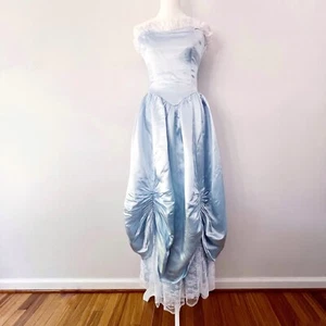 Vintage Handmade Cinderella Strapless Satin Lace Formal Ball Gown Maxi Dress - Picture 1 of 8