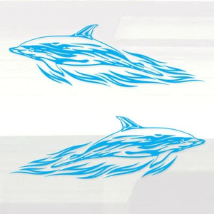 Dolphin Tribal Flames Accents! 13x4" Set of 2 Decals Stickers Bottlenose Dophins - Picture 1 of 1