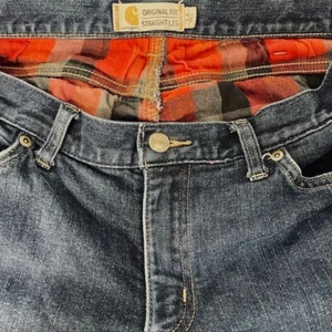 Pantalones de mezclilla para mujer Carhartt calce original rojo azul a cuadros forrados de franela 14 altos cálidos - Imagen 1 de 4