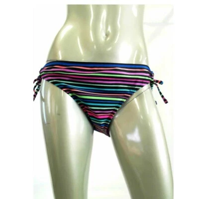 California Waves Junior Women Swim Bikini Bottom XL Purple Black Striped Stretch - Image 1 of 2