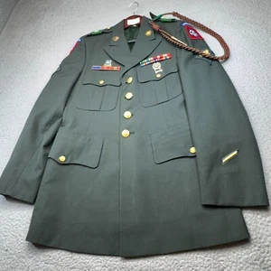 US Army Jacket Men 39 Long 82 Airborne Dress Coat Uniform Serge 489 Aiguillette - Picture 1 of 24