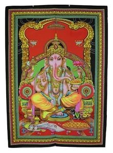 Hindu God Lord Ganesh Sequinned UV Indian Wall Hanging 76 x 106 cm - Picture 1 of 5