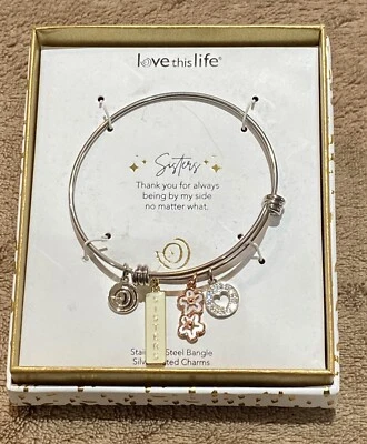 ❤️NUEVO BRAZALETE PLATEADO LOVE THIS LIFE HERMANA ENCANTO EXPANDIBLE DAMAS NIÑAS Foto 1 de 4