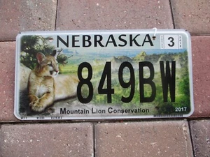 Nebraska 2018 Mountain Lion Kennzeichen # 849 BW - Bild 1 von 1