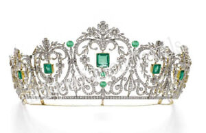 26.60ct Rose Cut Diamond Antique Look 925 Silver Wedding Emerald Gemstone Tiara